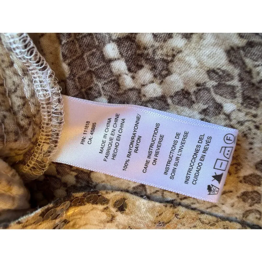 Michael Kors Sneak Print Sequin Jet Set Y2K Long Sleeve Tee Large Brown Glam